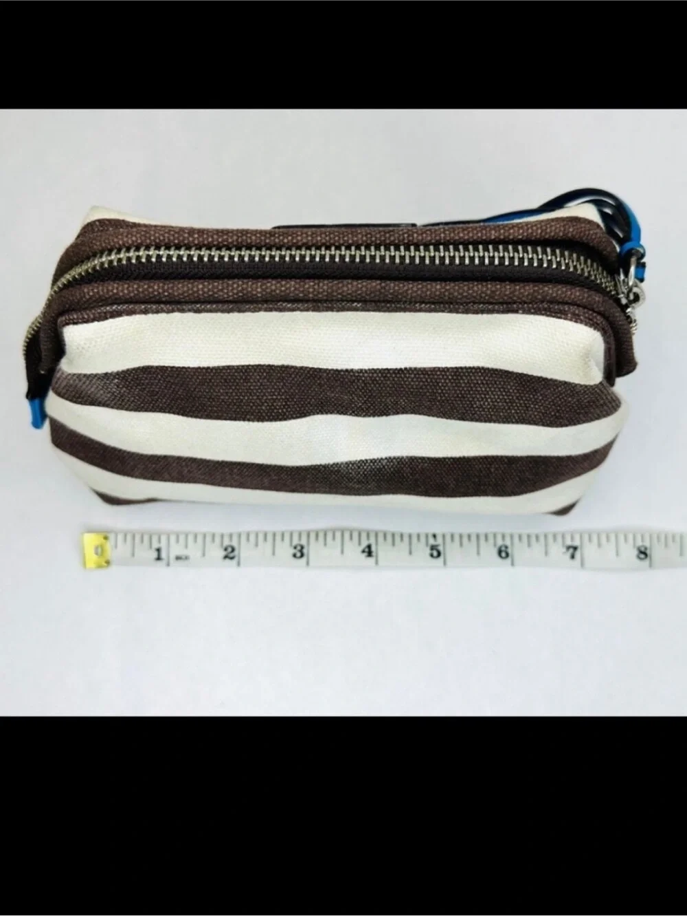 henri bendel Black and White Striped Wristlet with Blue Accent